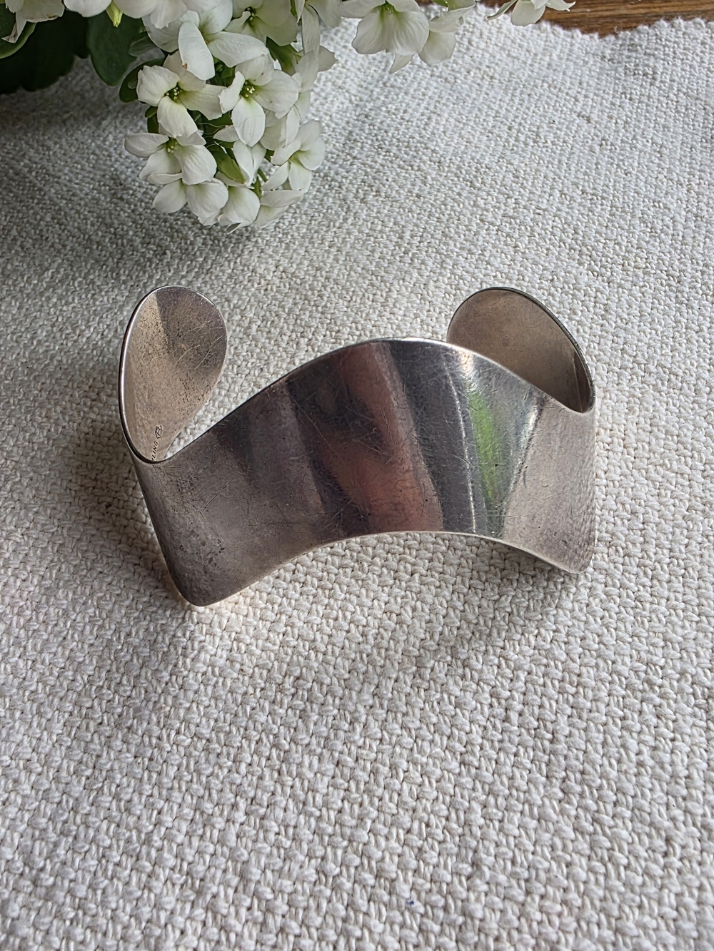 Vintage Birks Sterling Silver Mid Century Modernist Cuff Bracelet Signed 41.5g